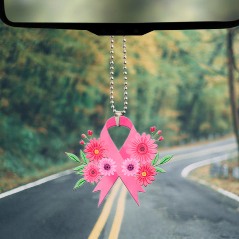 Breast Cancer Ribbon With Flower Ornament