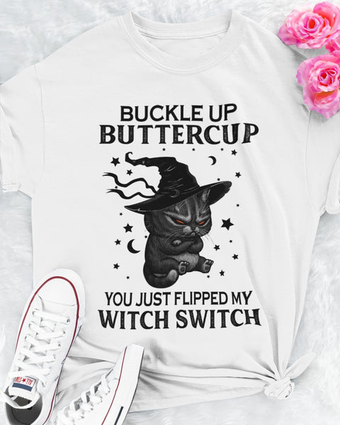 Halloween Shirt Buckle Up Buttercup Black Cat Witch Personalized T-shirt For Friend Halloween Shirt