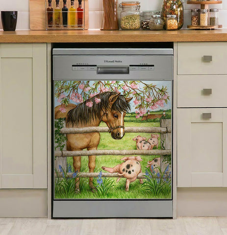 Horse And Pig Farmer Dishwasher Cover
