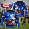 Men Hoodie Blue Personalized Name Horse Racing 3D All Over Printed Unisex Shirts American Rider