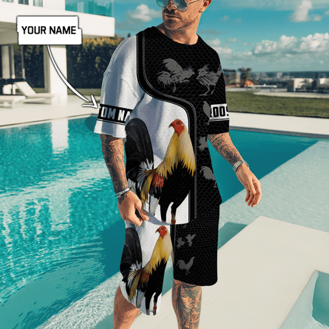 Rooster Clothing, Gift for Rooster lovers, Personalized Rooster Combo T Shirt Board Short, Rooster Men Beach Short Shirt Combo