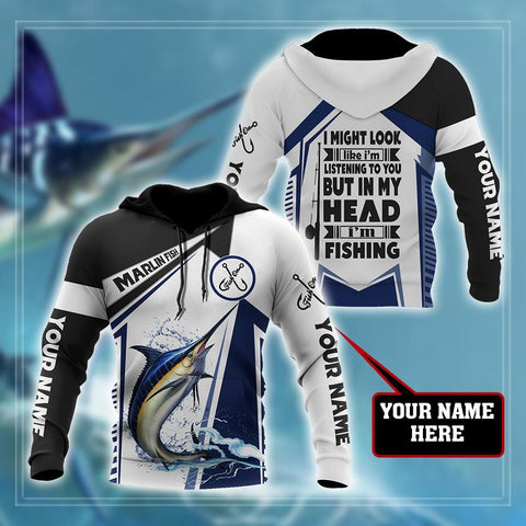 Custom name Marlin Fishing in my head 3D design print shirts