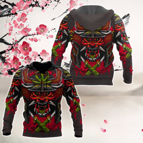 Men Samurai Hoodie Red Premium Unisex All Over Printed Samurai Shirts MEI