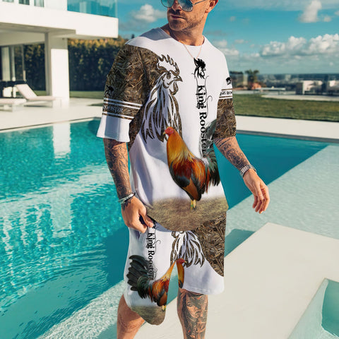 Rooster Clothing, Gift for Rooster lovers, Rooster Combo T Shirt Board Short 03, Rooster Men Beach Short Shirt Combo