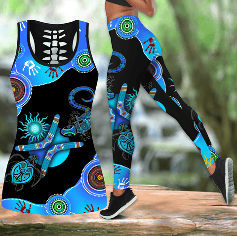 Aboriginal Naidoc Week 2021 Blue Turtle Lizard Combo Legging Tank