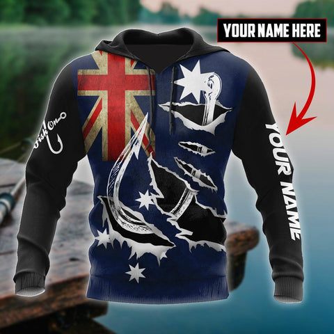 Custom name Hooked on fishing Australia design 3d print shirts