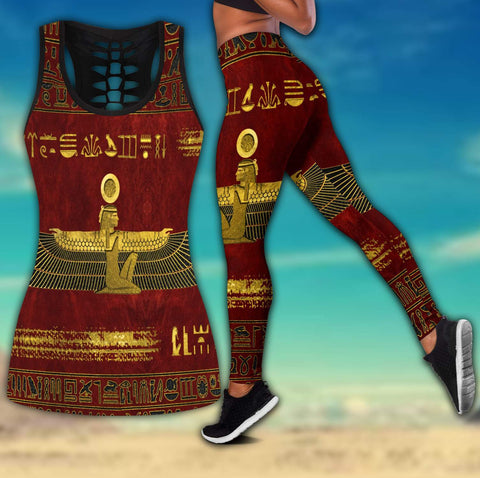 Women Tank Top Egyptian Ancient Queen Red Pattern Combo Legging Tank