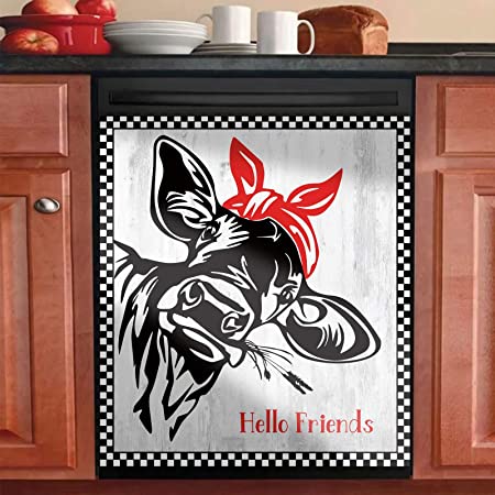 Hello Friends Cow Dishwasher Cover Funny Cow Dishwasher Cover Decor Kitchen Gifts for Farmers Gifts for Mom HT