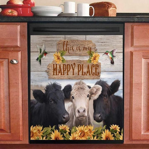 This Is My Happy Place Cow And Hummingbird Dishwasher Cover, Kitchen Decor Dishwasher, Gifts For Mom, Mother's Day Gifts HT