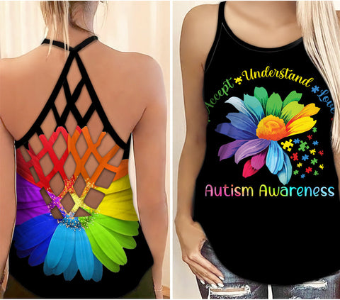 Autism Awareness Criss Cross Tank Top Accept Understand Love Autism Awareness Shirts Autism Awareness Gift HT
