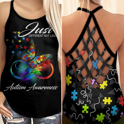 Just Different Not Less Autism Awareness Criss Cross Tank Top Autism Awareness Shirts Autism Awareness Gift HT