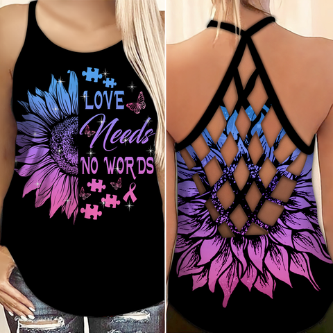 Autism Awareness Criss Cross Tank Top Love Needs No Words Autism Awareness Shirts Autism Awareness Gift HT