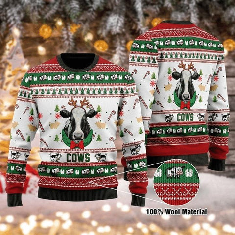 Cows Merry Christmas Wool Sweater 3D Gift for Farmers