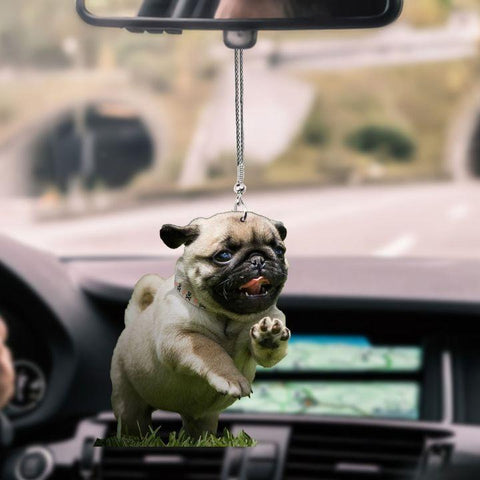 PUG PALYING CAR HANGING ORNAMENT