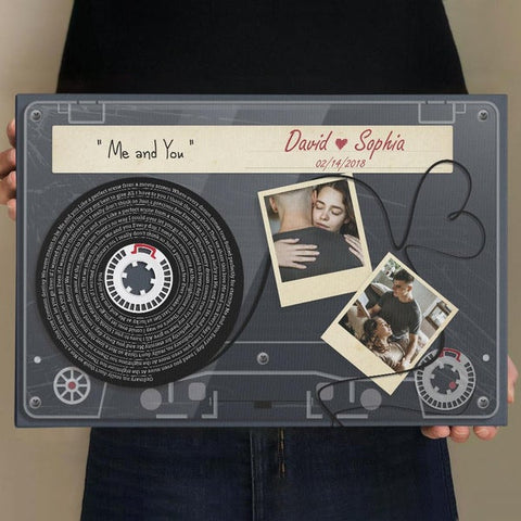 Song Lyrics Cassette Tape Dark Blue Canvas Personalized Couple Gift Anniversary Gift HN
