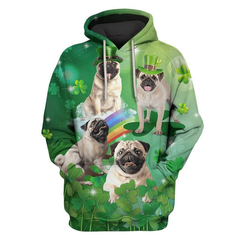 Cute Pugs Dog Hat Irish Shamrock Hoodie St Patrick's Day Clothes HT