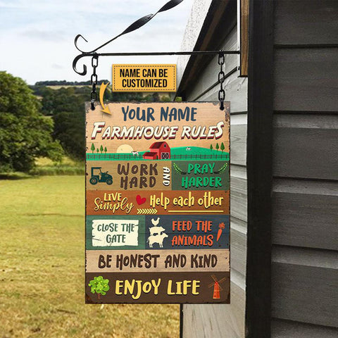 Farm Farmhouse Rule Work Hard Custom Classic Metal Signs