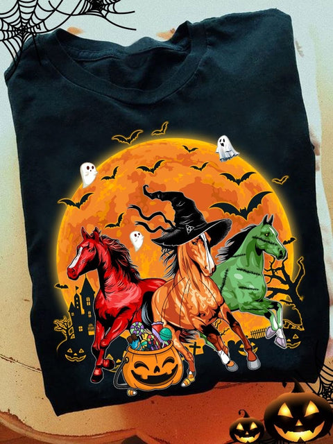 Horse Witch T-shirt Colorful Horse Halloween Shirt Cool Halloween Gifts for Horse Lovers HN
