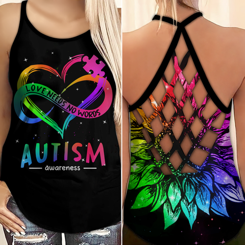 Love Needs No Words Autism Awareness Criss Cross Tank Top Autism Awareness Shirts Autism Awareness Gift HT
