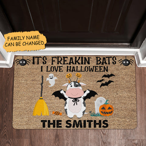 Personalized Cow It's Freakin' Bats I Love Halloween Doormart Dairy Cow Halloween Decorations Home Decor Mat HT