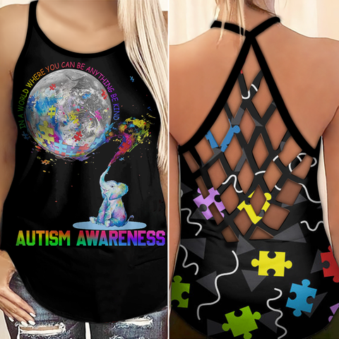 Be Kind Autism Elephant Autism Awareness Criss Cross Tank Top Autism Awareness Shirts Autism Awareness Gift HT
