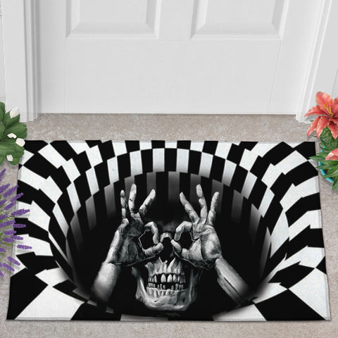 FUNNY SKULL ILLUSION DOORMAT