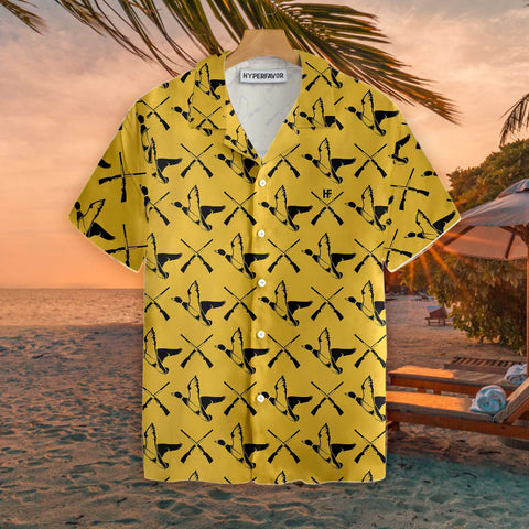 Hunting With Guns & Ducks Hawaiian Shirt Yellow Duck Hawaii Shirts Gifts for Duck Lovers