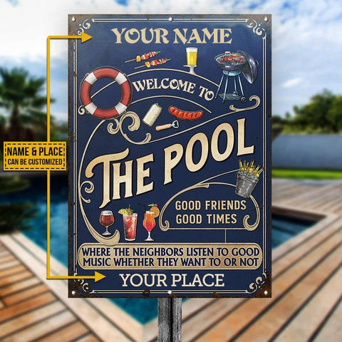 Personalized Pool Grilling Blue Listen To The Good Music Full Vertical Custom Classic Metal Signs