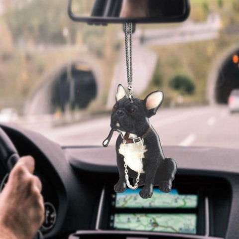 FRENCH BULLDOG WALKING TIME CAR HANGING ORNAMENT