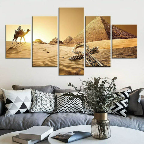 Egypt Pyramids Desert Camel 5 Pieces Canvas Wall Art Home Decor Living Room Decor Ideas