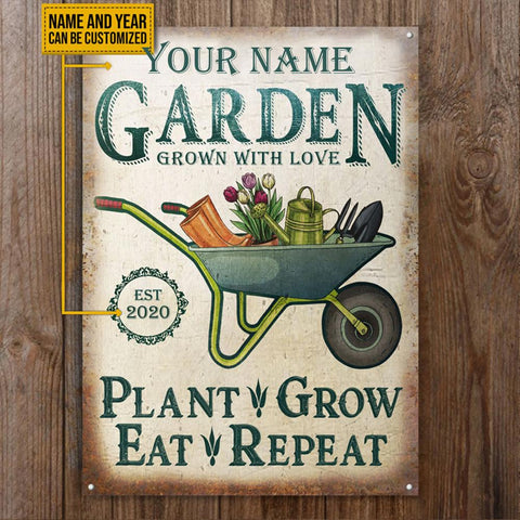 Personalized Garden Grow With Love Customized Classic Metal Signs