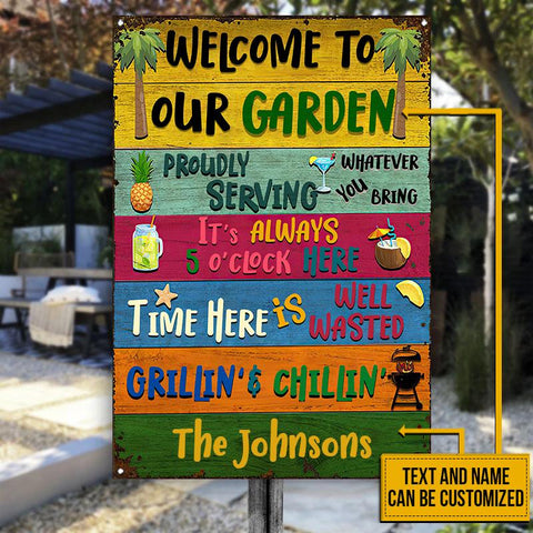 Personalized Garden Welcome Grilling Chilling Custom Classic Metal Signs