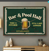 Personalized Billiard Bar And Pool Hall Metal Sign