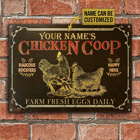 Personalized Chicken Coop Brown Farm Fresh Eggs Customized Classic Metal Signs