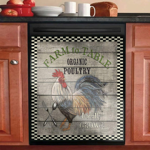 Farm to Table Organic Poultry Locally Grown Chicken Dishwasher Cover Appliance Cover Chicken Decor Kitchen HT