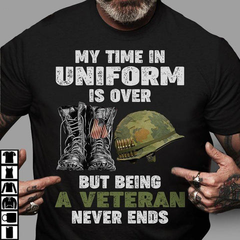 My Time in Uniform is Over But Being a Veteran Never Ends T-shirt, Veterans Shirt, Gift Ideas for Veterans, Military Gifts HN