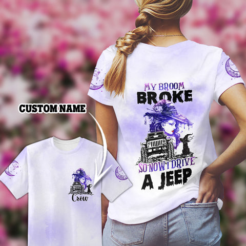 Halloween Jeep girl My broom broke T-shirt 3D Custom TTM, Jeep Girl Shirt