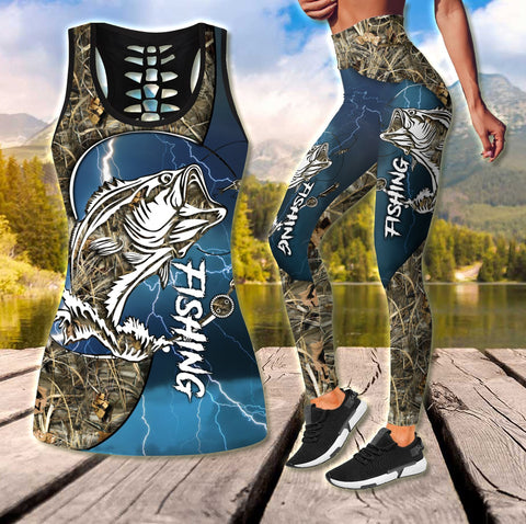Women Tank top Leggings Bass Fishing - blue tattoos Camo Combo Legging + Tank