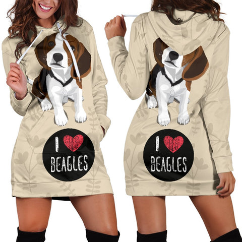 I Love Beagles Hoodie Dress for Lovers of Beagle Dogs