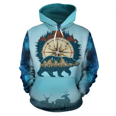 3D Camping Hoodie I Hate People Bear Blue Full Size