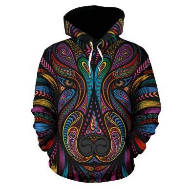 3D Camping Hoodie Neon Wolf Full Size