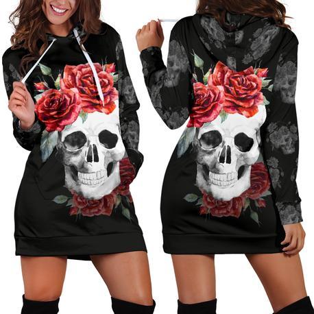 Rosy Skull Hoodie Dress