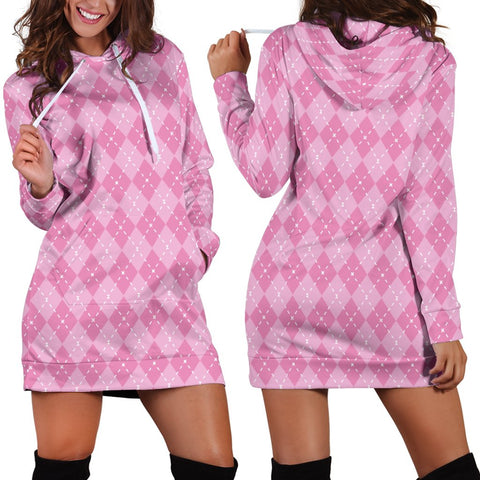 Pink Argyle Women's Hoodie Dress