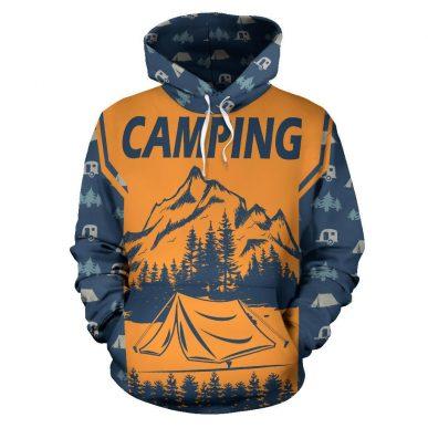 Camping 3D Hoodie Organge And Blue Full Size