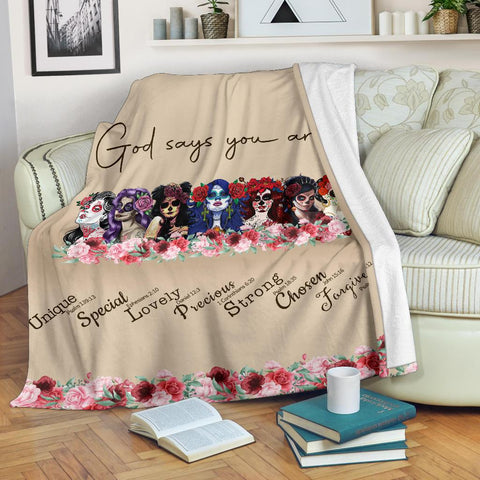 Mexican Skull Girls Sherpa Blanket Pil