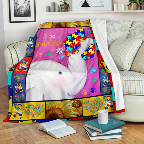 Autism Elephant You Are My Sunshine Fleece Blanket