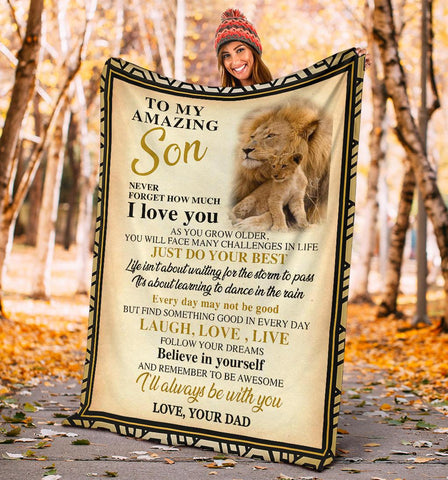 To My Amazing Son Lion Dad Sherpa Blanket