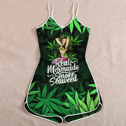 Mermaid Weed Romper For Women Cannabis Marijuana 420 Weed Shirts Clothing Gifts HT