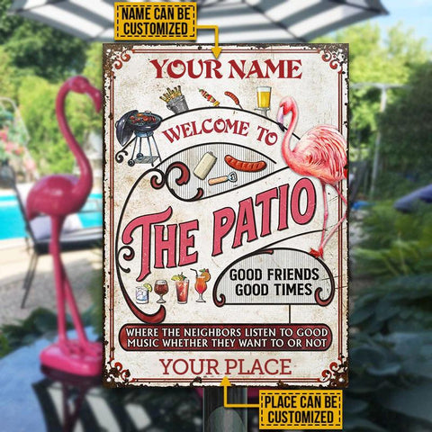 Personalized Patio Grilling Flamingo Listen To The Good Music Vertical Custom Classic Metal Signs