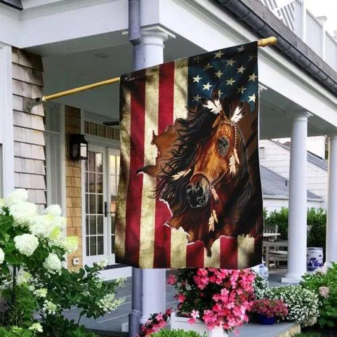 Native Flag US Black Red Native American Horse American US Flag